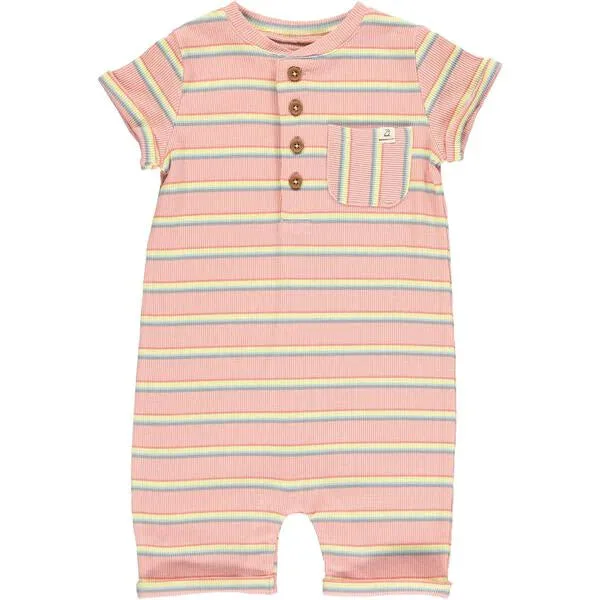 Camborne Dusty Pink Multi Striped Henley Romper - Select Size