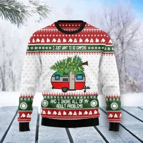 Camping Christmas Ugly Christmas Sweater, I Just Want to go Camping, 3D Sweater Camping