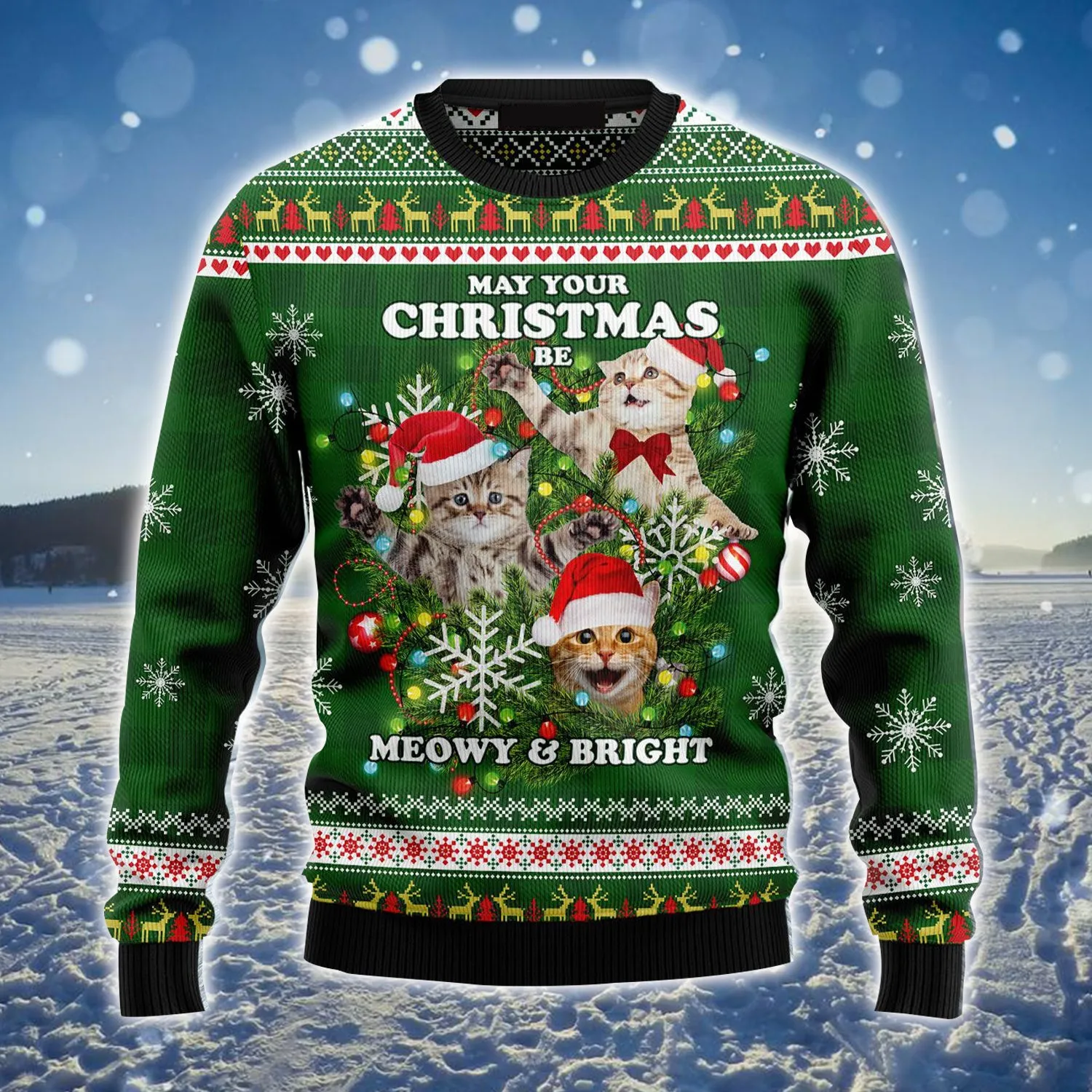 Cat Ugly Christmas Sweater, Christmas Be Meowy & Bright Ugly Sweater, Funny Christmas Ugly Sweater For Men & Women