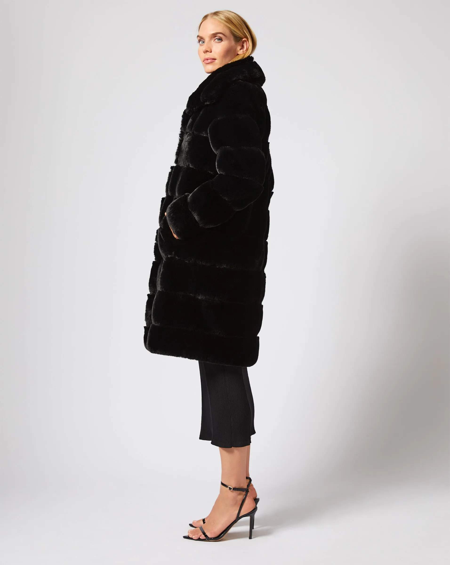 Channel Quilted Mink Faux Fur Coat