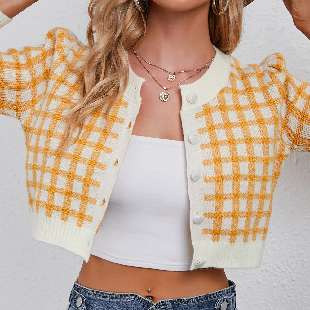 Checked Crop Wholesale Women Sweater