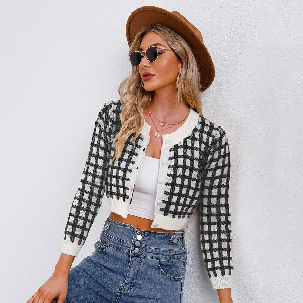 Checked Crop Wholesale Women Sweater