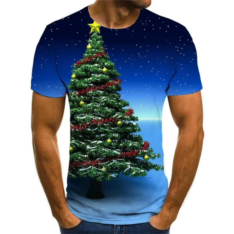 Christmas T-shirt Men Christmas Tree Tshirt Printed Galaxy Tshirts Novelty