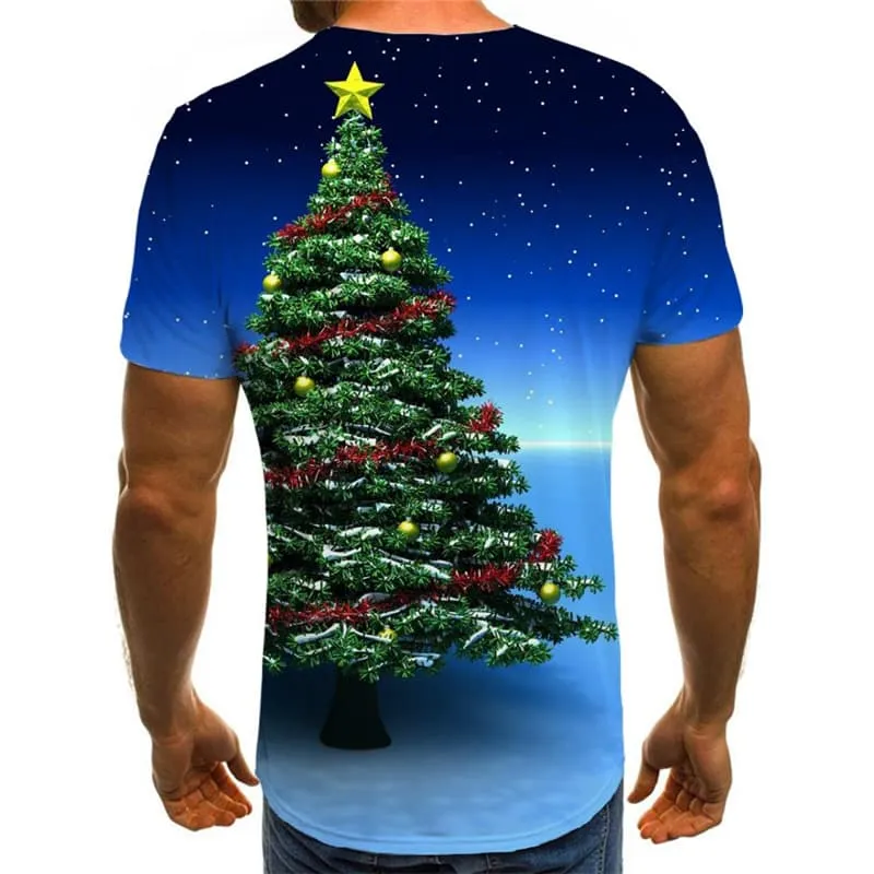 Christmas T-shirt Men Christmas Tree Tshirt Printed Galaxy Tshirts Novelty