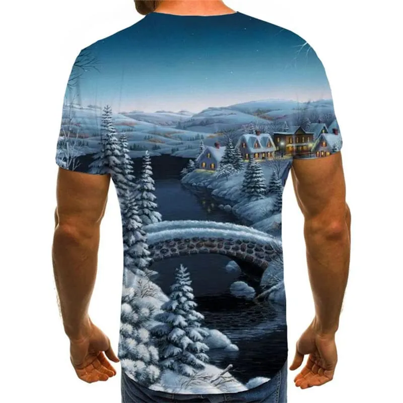 Christmas T-shirt Men Snow Tshirts Cool Tree T-shirts 3d Animal T shirts Funny