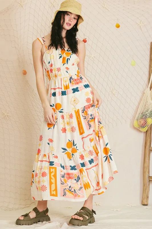 Citrus Print Maxi Dress