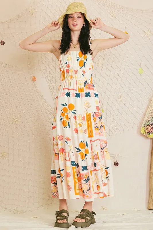 Citrus Print Maxi Dress