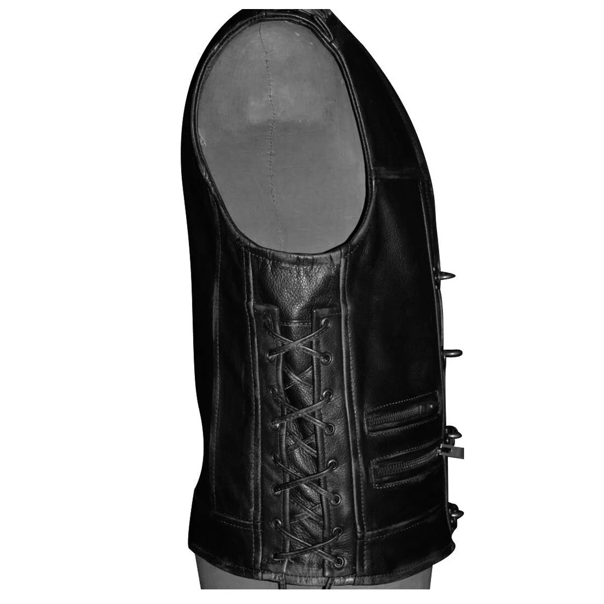 Classic Black Leather Motorcycle Vest