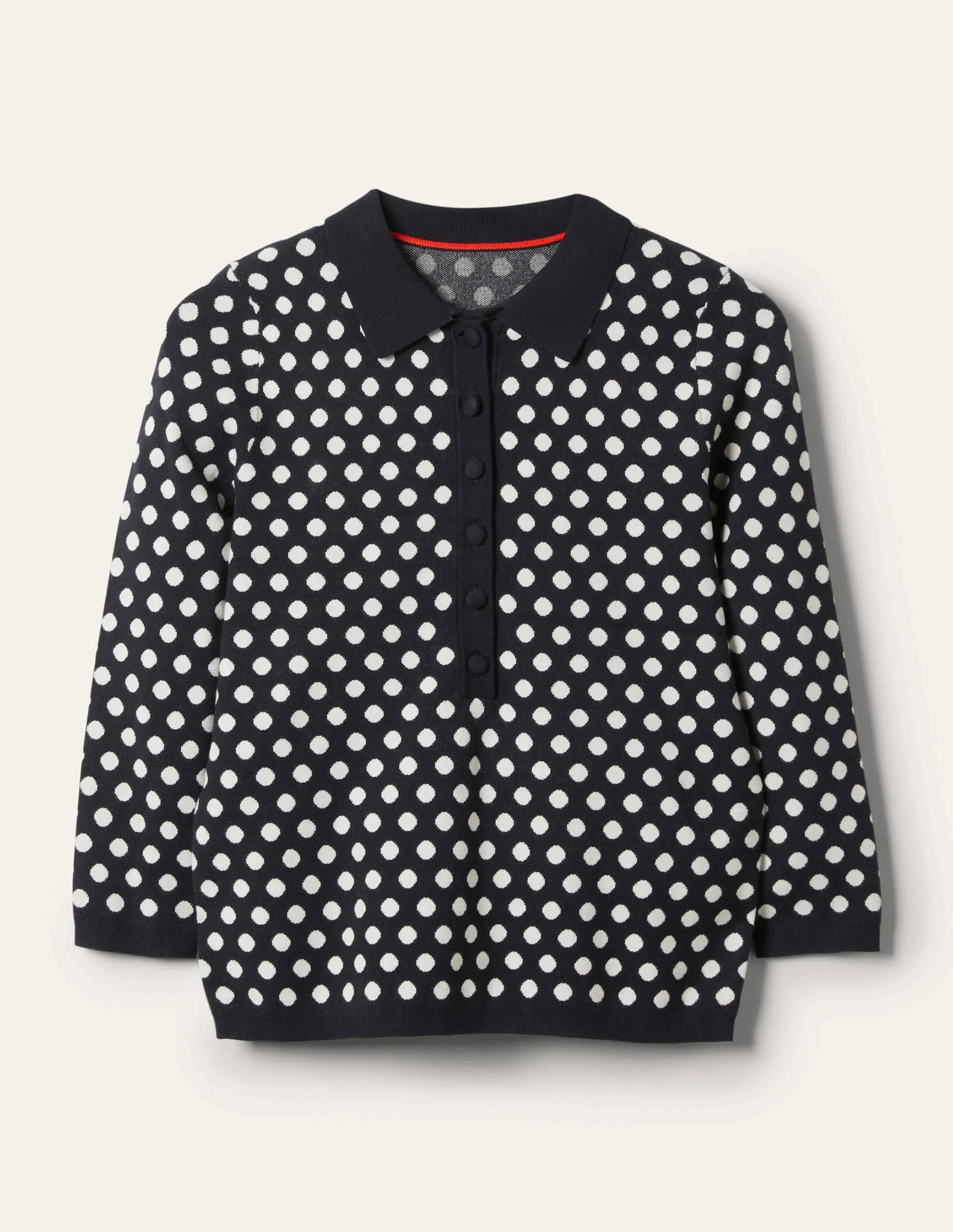 Cleo Jacquard Henley Jumper-Navy, Ivory Spot