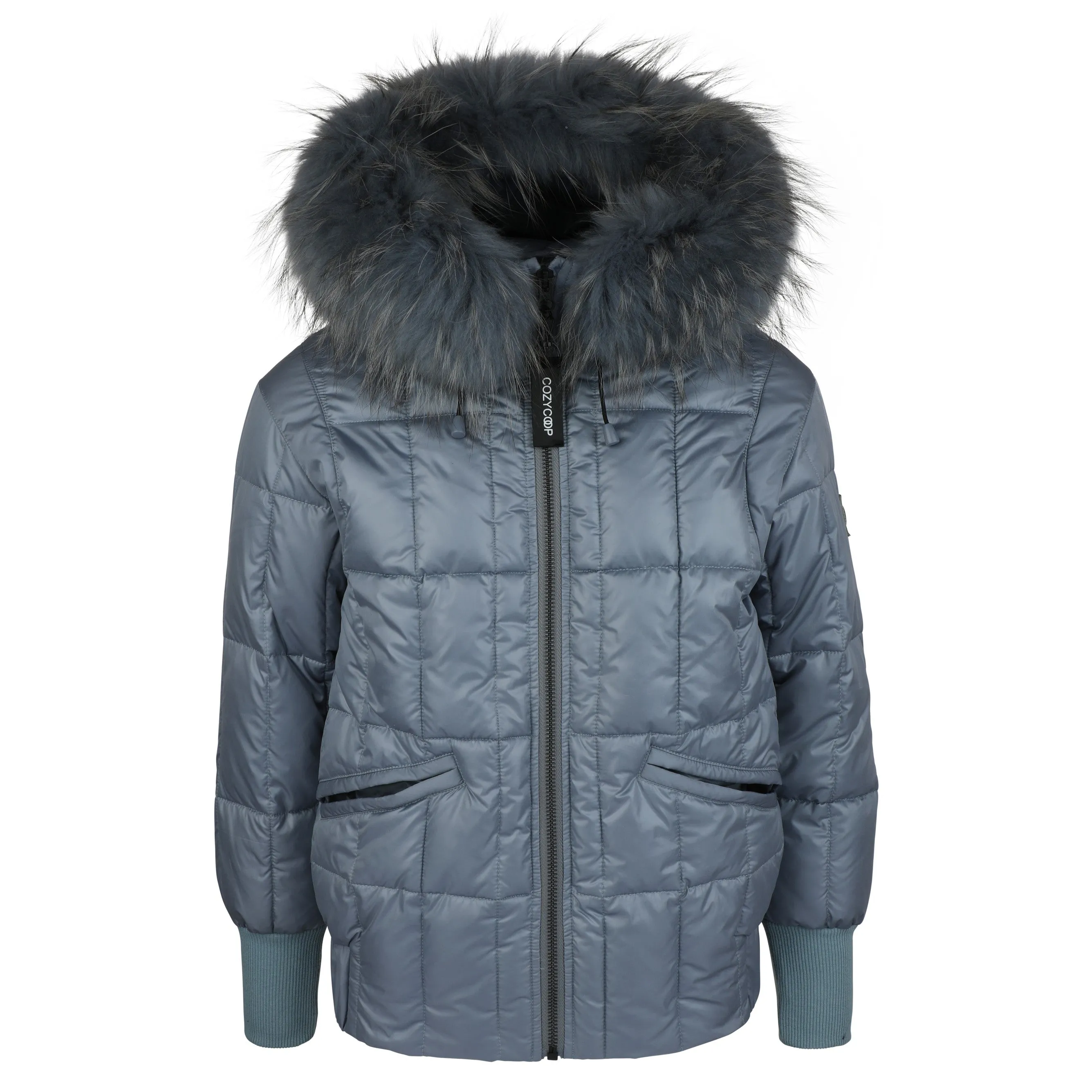 coat down quilted with fur - blue