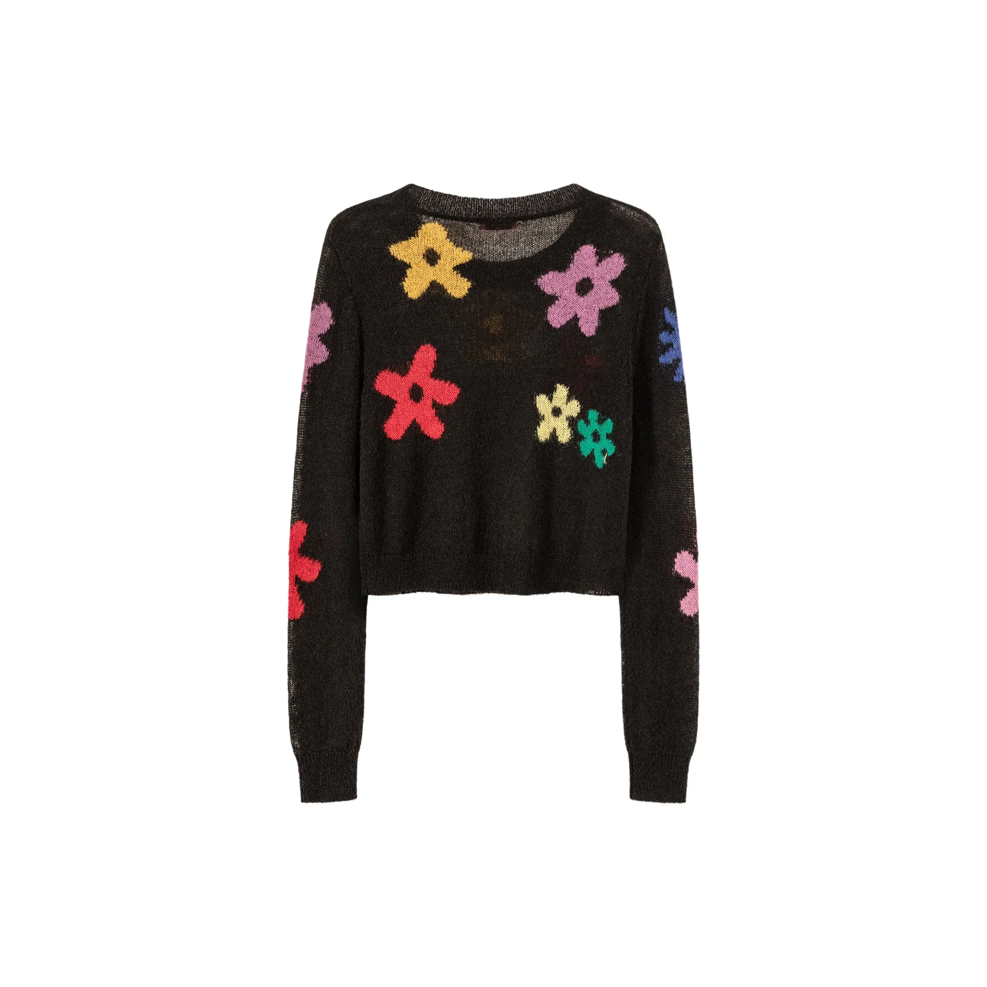 Colorful Flowers Crop Knit Sweater