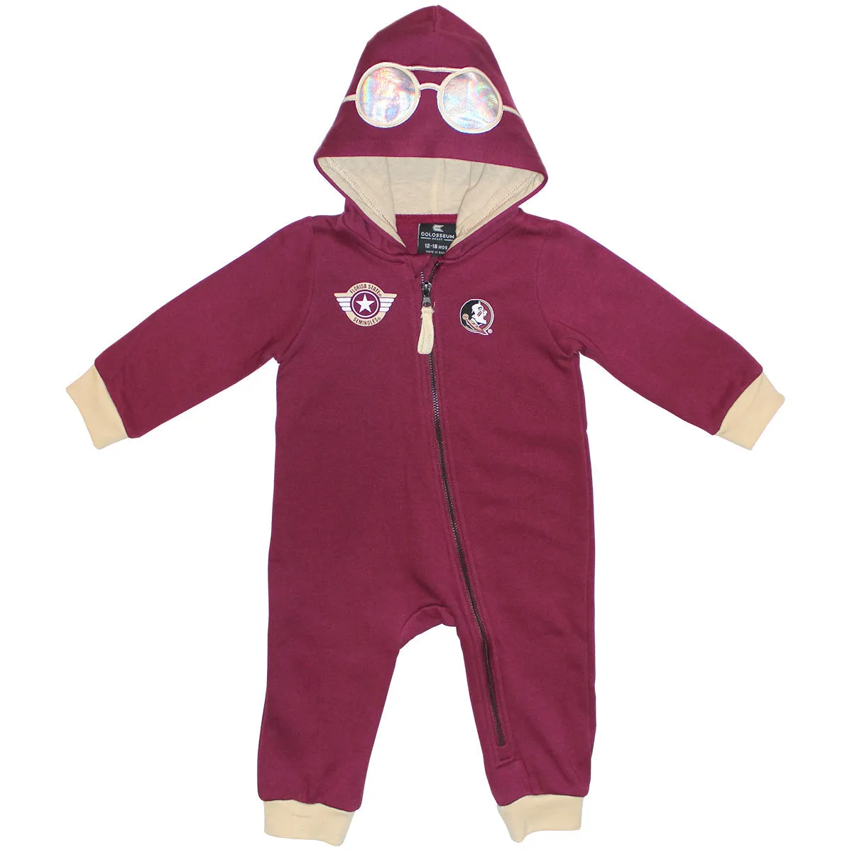 Colosseum Infant Seminole Logo Top Gun Hooded Zipper Romper - Garnet