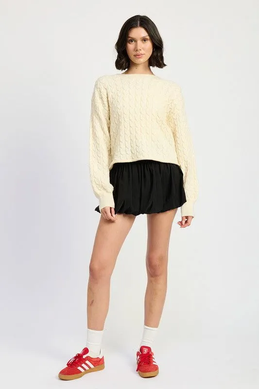 Crewneck Cable Knit Crop Sweater