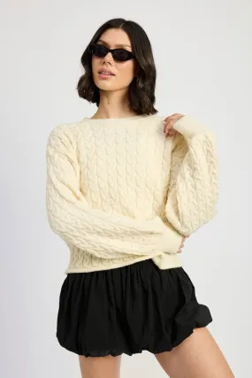 Crewneck Cable Knit Crop Sweater