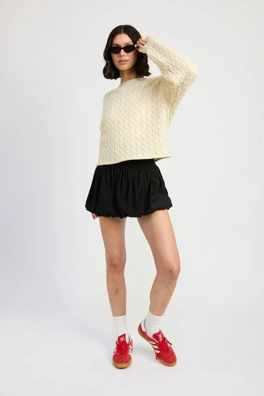 Crewneck Cable Knit Crop Sweater