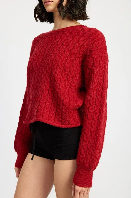 Crewneck Cable Knit Crop Sweater