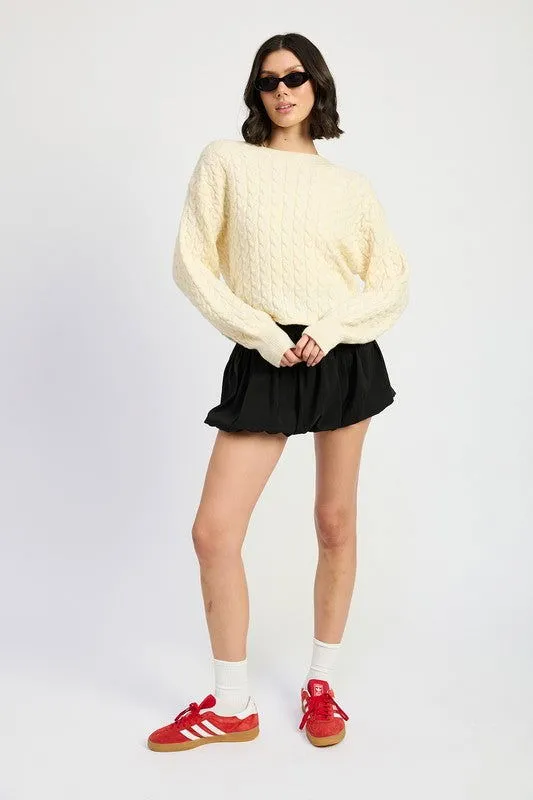 Crewneck Cable Knit Crop Sweater