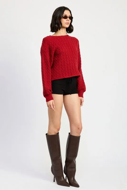 Crewneck Cable Knit Crop Sweater