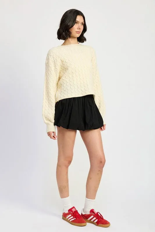 Crewneck Cable Knit Crop Sweater