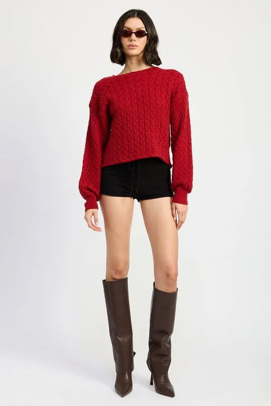 Crewneck Cable Knit Crop Sweater