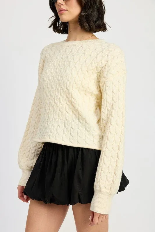 Crewneck Cable Knit Crop Sweater