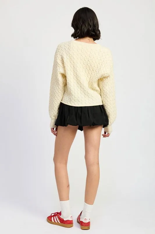 Crewneck Cable Knit Crop Sweater