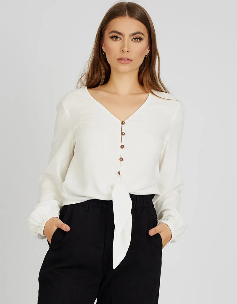 Crop Linen Shell Button Top