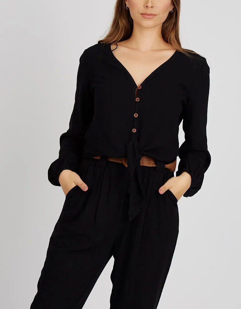 Crop Linen Shell Button Top