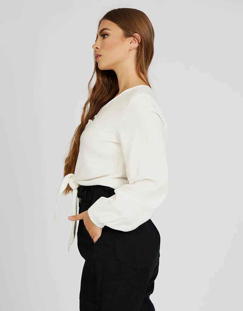 Crop Linen Shell Button Top