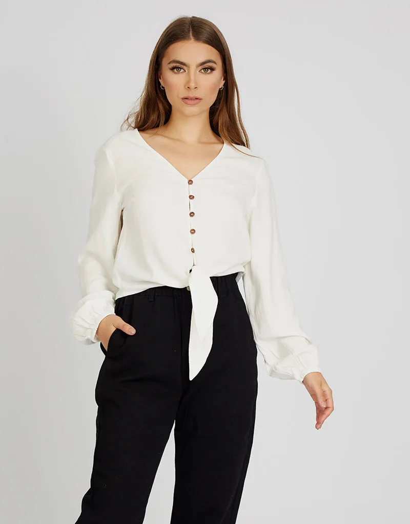 Crop Linen Shell Button Top