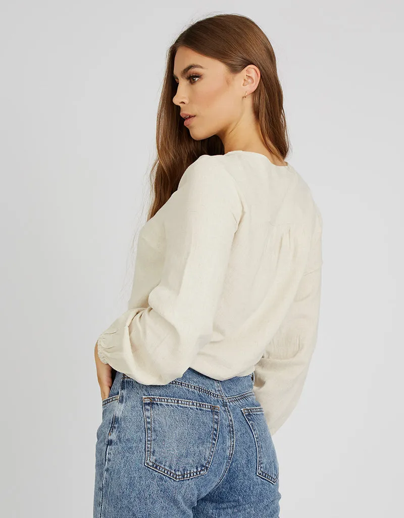 Crop Linen Shell Button Top