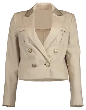 Cropped Linen Paillette Collar Jacket