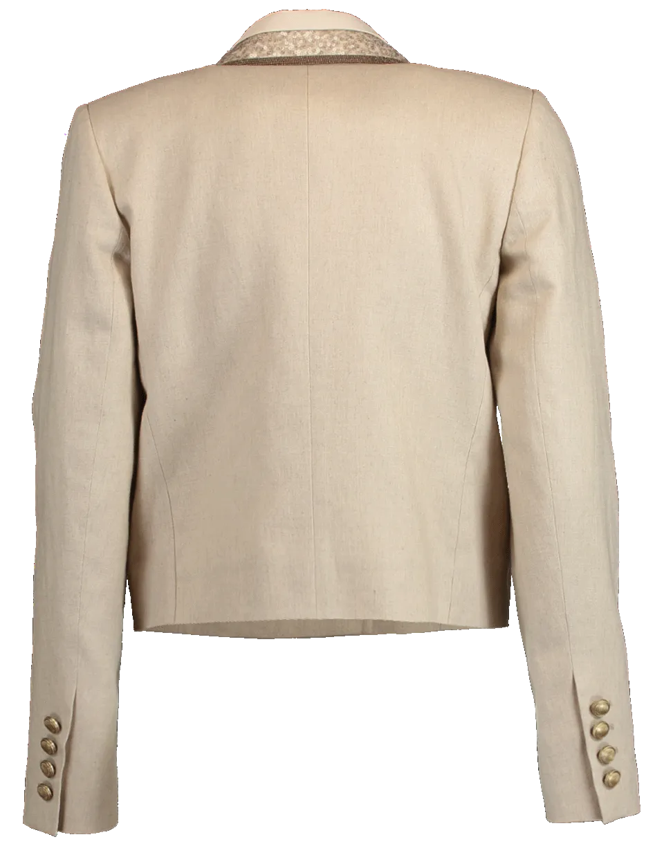 Cropped Linen Paillette Collar Jacket