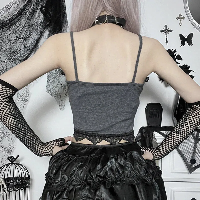 Cute Kawaii Grey Lace Crop Top