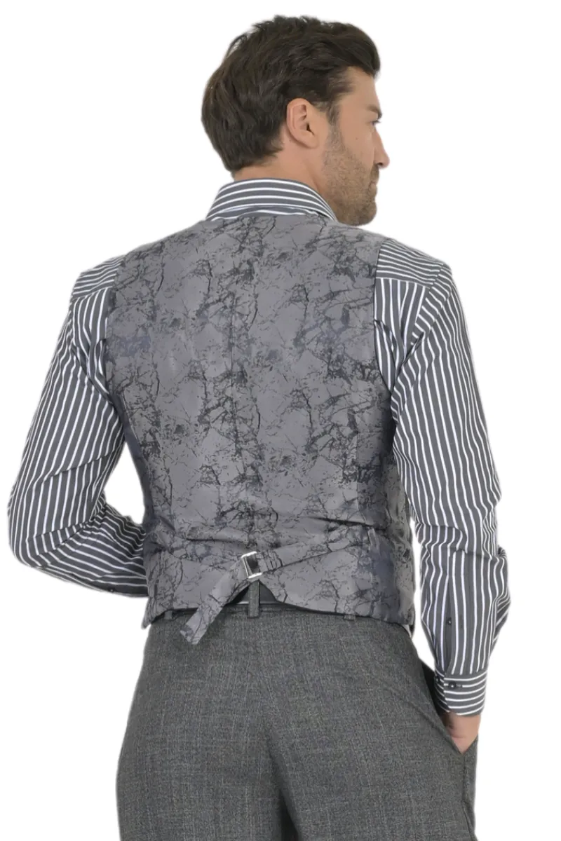 Dark Grey Tango Vest With Grey Marble Print Satin Back