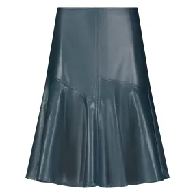 Deep Teal Drop Hem Leather Skirt Adina LV