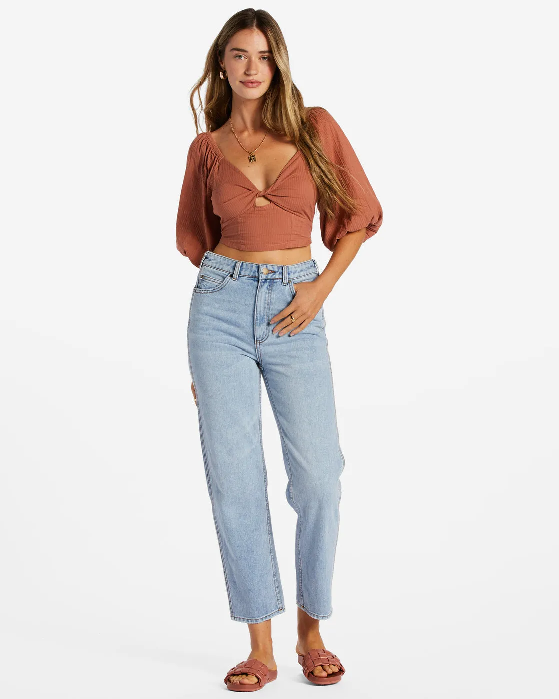 Del Sole Top Puff-Sleeve Crop Top - Sweet Tea