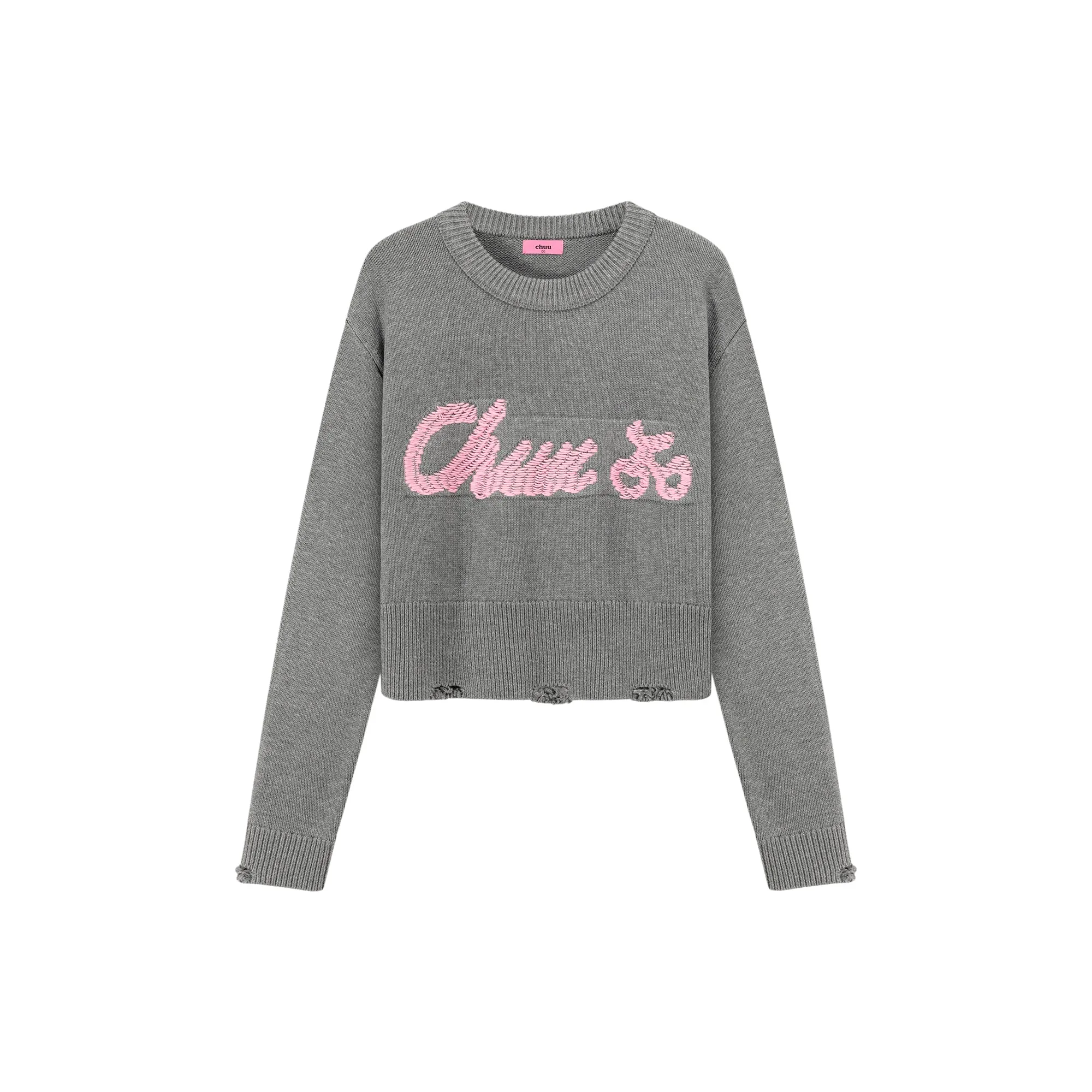 Distressed Lettering Crop Knit Sweater