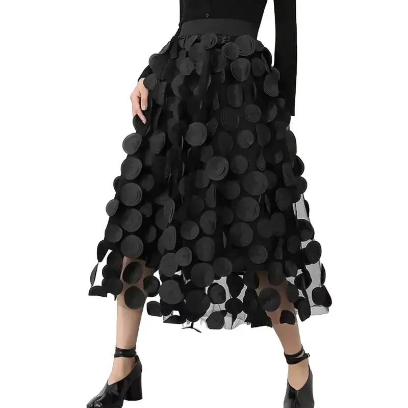 Dot Tulle High Waist Long Skirt