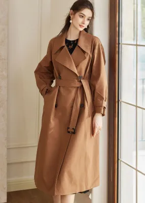 Double Breasted Belted Brown Long Trench Coat