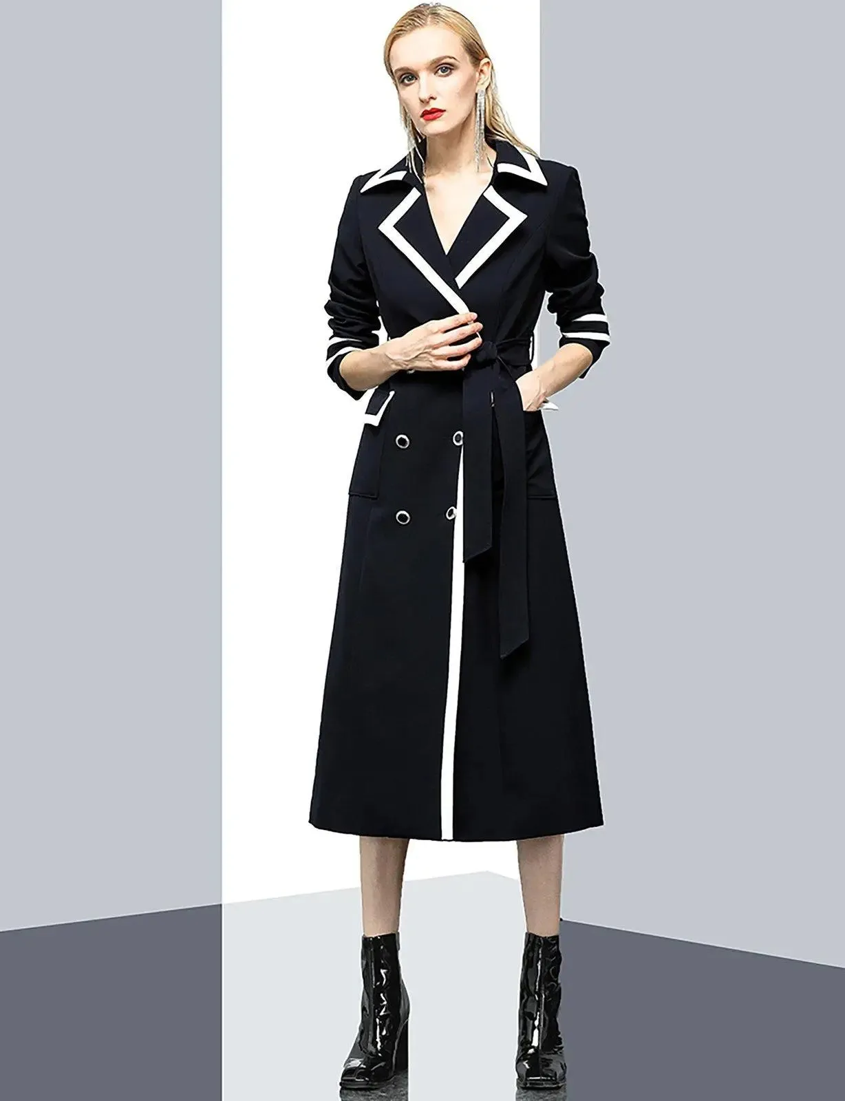 Double Breasted Belted Long Trench Coat