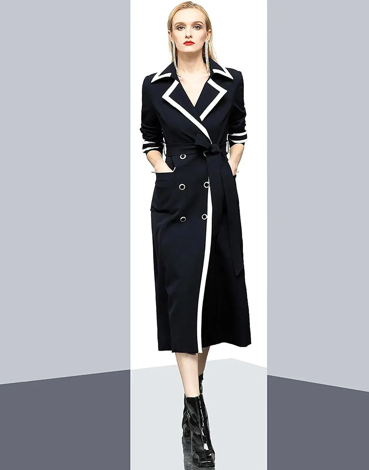 Double Breasted Belted Long Trench Coat