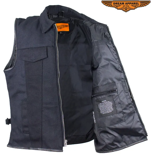 Dream Apparel Mens Single Panel Canvas Motorcycle Vest With Conceal Carry Pockets