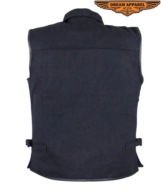 Dream Apparel Mens Single Panel Canvas Motorcycle Vest With Conceal Carry Pockets