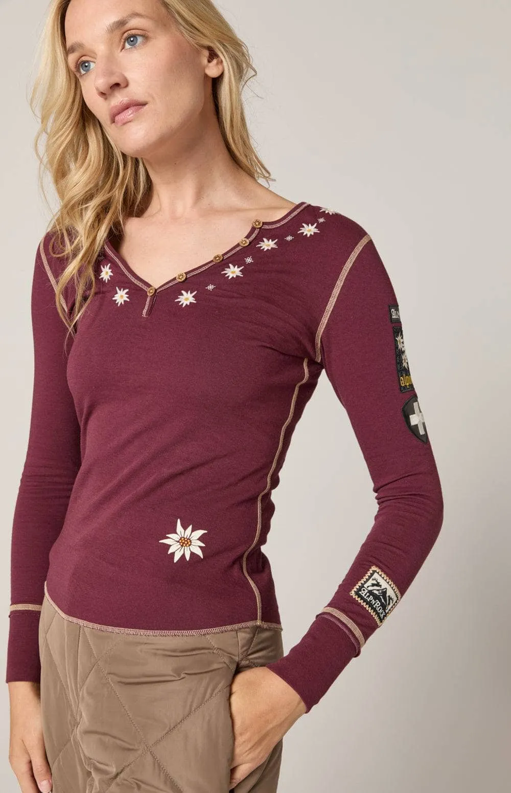 Edelweiss Henley Shirt | Burgundy