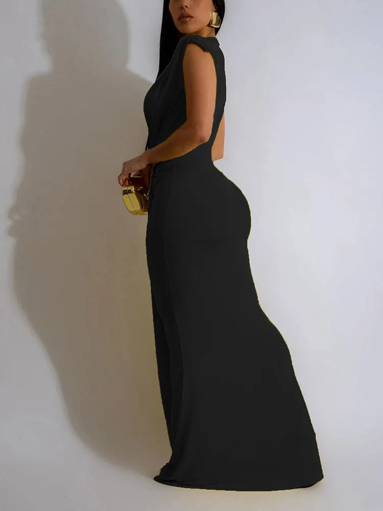 Elegant Plunge Draped Maxi Dress