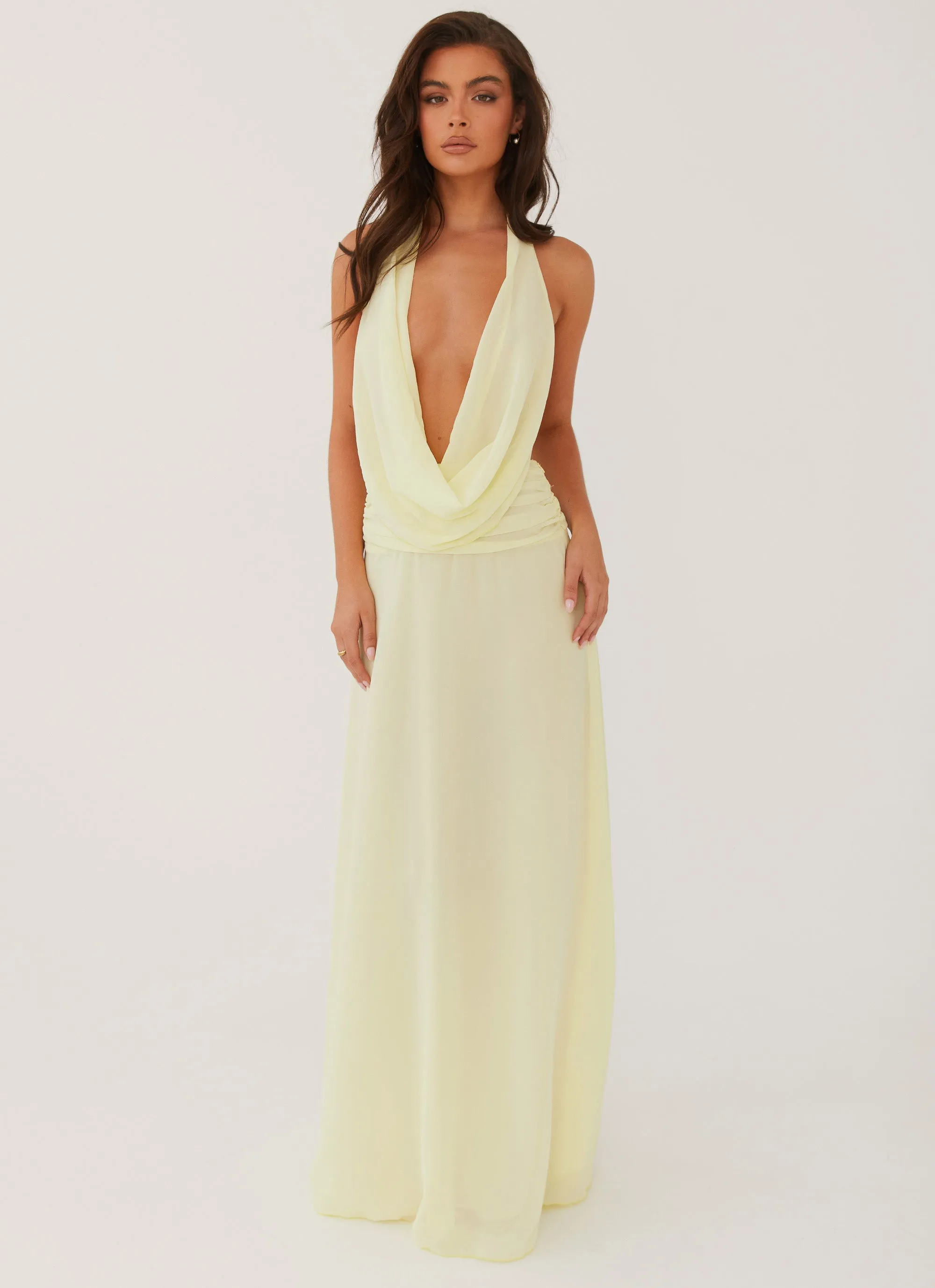 Elysia Chiffon Maxi Dress - Lemon