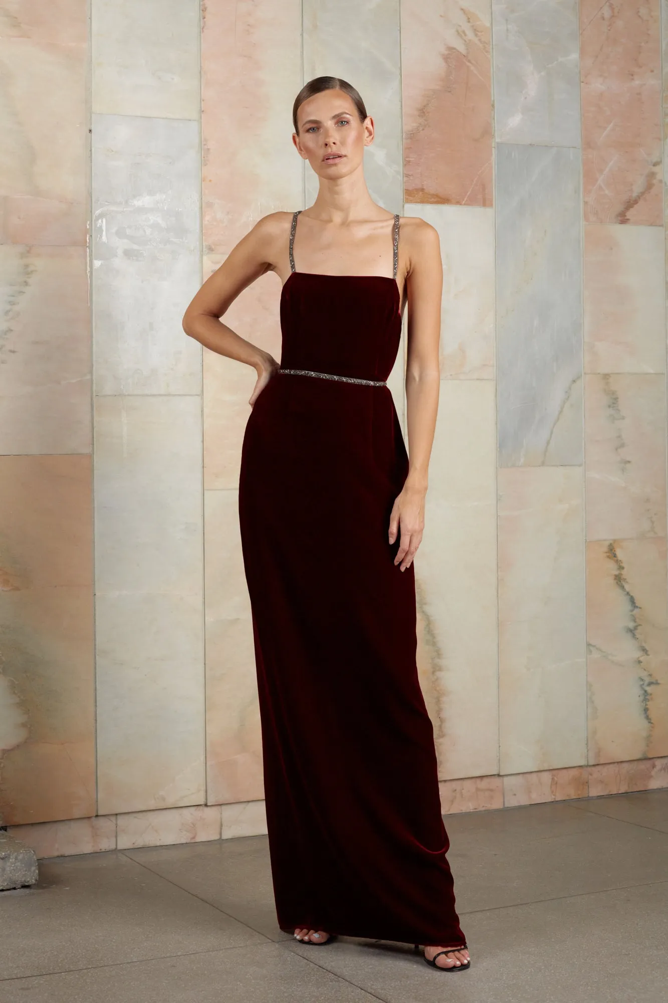 ENIGMA red wine evening maxi dress