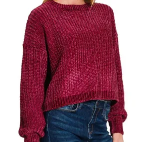 Everyday Luxe Chenille Crop Sweater in Cabernet