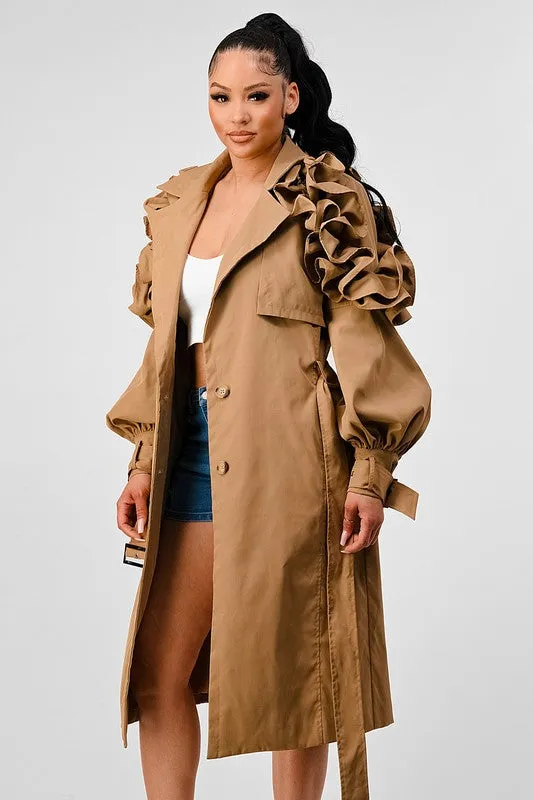 FALL TRANSTION FLORAL SLEEVE TRENCH COAT